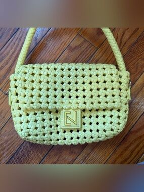 Expressions nyc Braided Yellow Crossbody Bag with Square Logo Accent